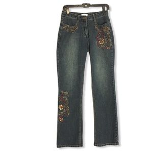 Moore & Main Blue  Floral Embroidery Jeans Size 4